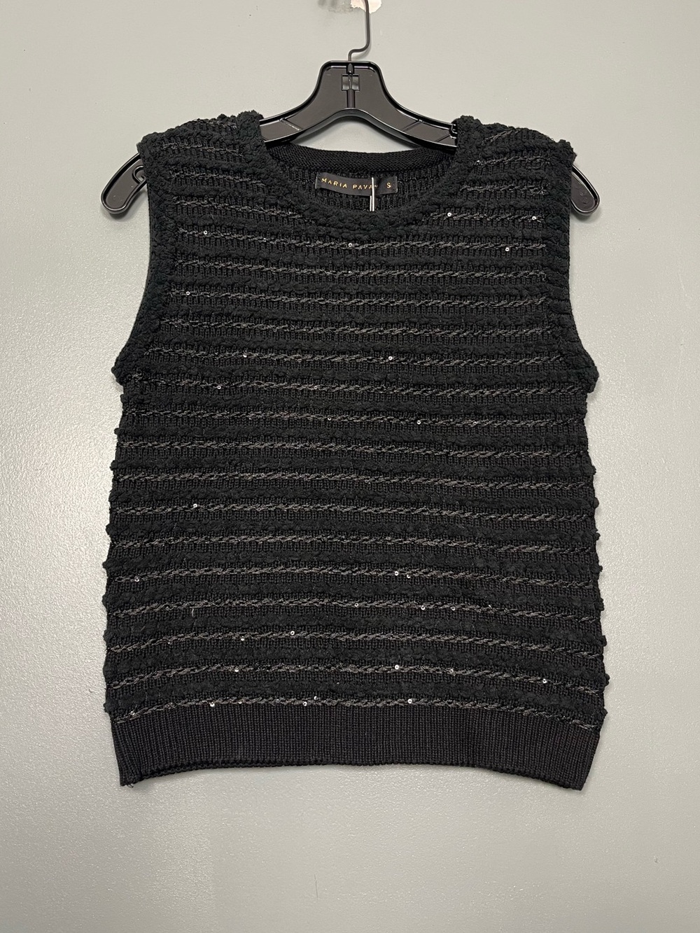 Maria Pavan Black Sleeveless Chunky Knit Vest Top Black Sequin Women’s Size S